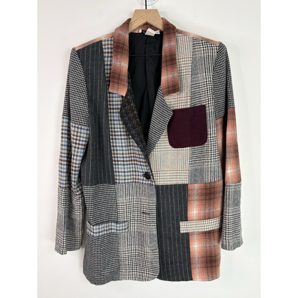 Vintage 90s Rampage Patchwork Plaid Wool-blend Blazer Jacket (Sz M) Academia